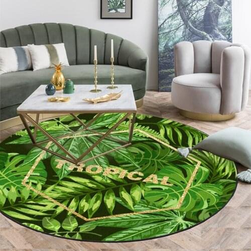 Fashion Modern Style Round Area Rugs Green Leaves Tropical Plant Study Room Computer Chair Carpet Kids Bedroom Bedside Floor Mat