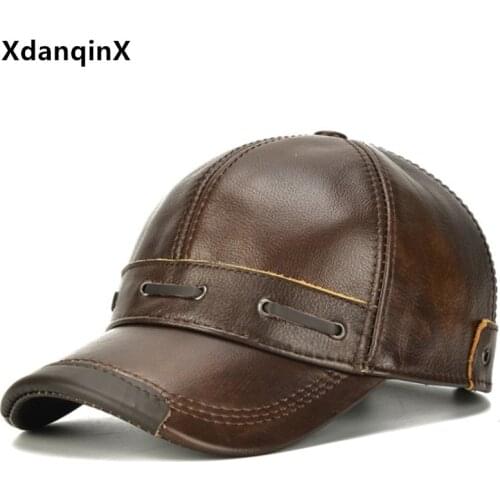 Autumn Men Genuine Leather Hat Cowhide Leather Baseball Caps Snapback Cap Adjustable Size Casual Mens Personality Leather Cap