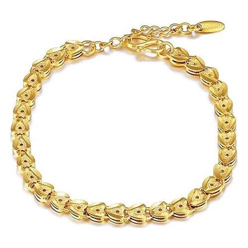 MxGxFam ( 16 cm + 4 cm ) Lovely Hearts Bracelet Jewelry For Women New Designs 24 k Pure Gold Color Allergy Free