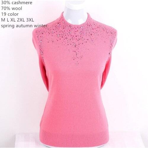 Naizaiga 30%cashmere 70% wool blending solid women fashion pullovers spring sweater YDSM42