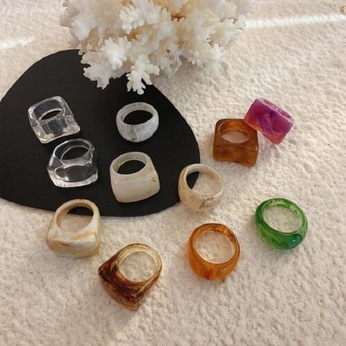 New Colorful Transparent Acrylic Irregular Marble Pattern Dome Ring Resin Tortoise Rings For Women Girls Trendy Jewelry Gift