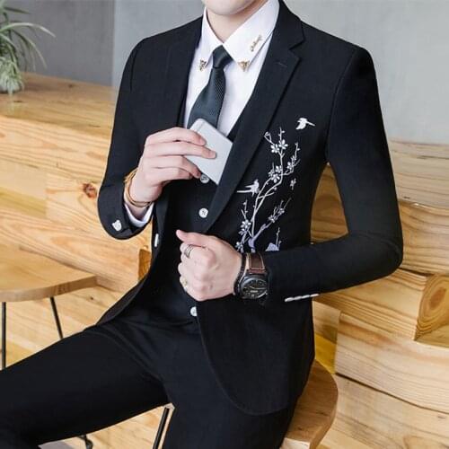 Jacket+Jacket+Pants) 2021 Fashion Slim Mens High Quality Embroidered Korean Business Casual Three-piece Suit Party Tuxedo