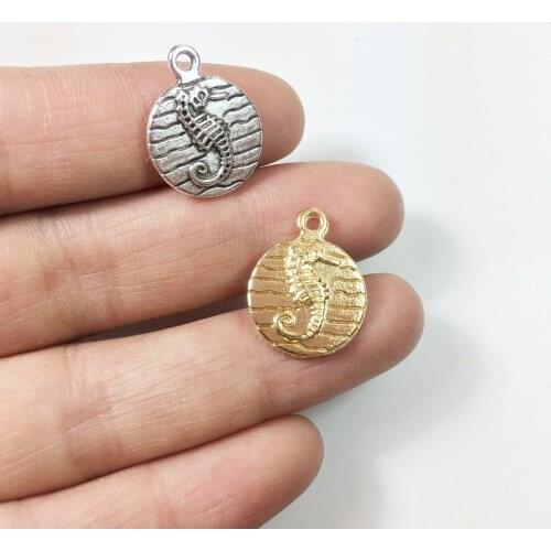 Eruifa 20pcs Hot 16mm Nice Coin with Sea Horse Zinc alloy DIY Charms Pendant Jewelry handmade DIY 2 Colors
