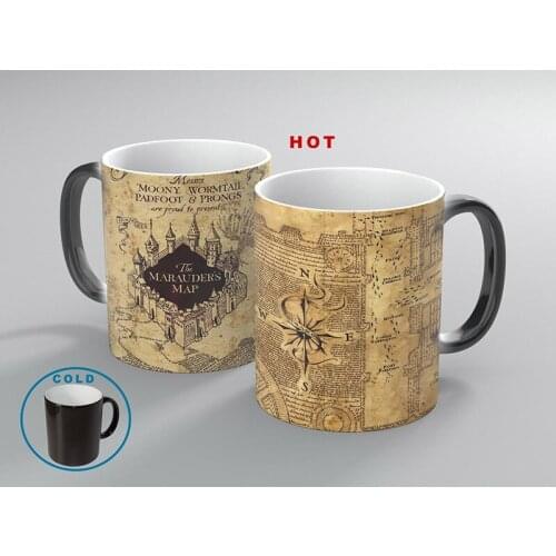 Drop Shipping 1Pcs New Magic Mug Hot Drink Cup Color Changing Mug Marauders Map Mischief Managed Wine Tea Cup Creative Gift Cup