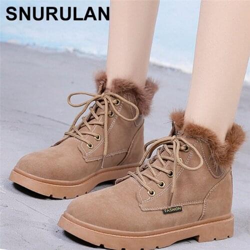 SNURULAN 2019 Winter Plush Winter Boots Women Non-slip Flat Boots Warm Women Cotton Keep Warm Fur Women Boots