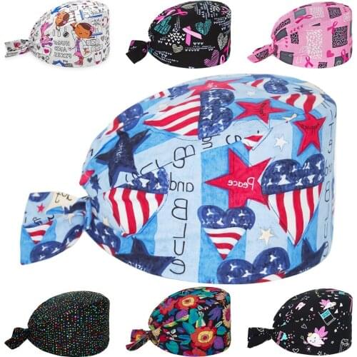 Anime Scrub Cap Cotton Tooth Printing Adjustable Scrubs Hat Dentist Pet Shop Working Hats Beauty Salon Surgicals Caps