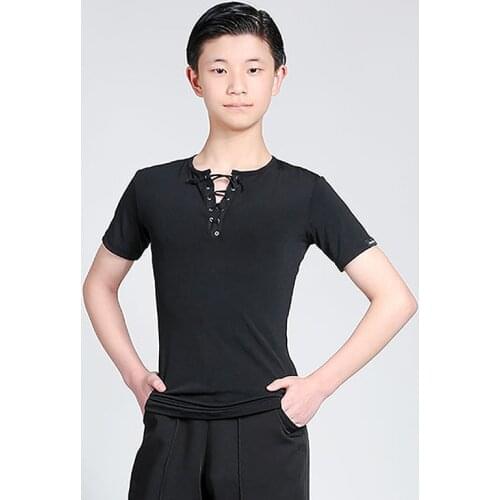 Latin Dance Top For Boys V-neck Latina Dance Shirt Short Sleeves Salsa Practice Costume Ballroom Tango Rumba Dancer Wear JL1044