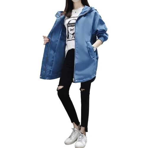Trench Coat New 2020 Spring Windbreaker Coat Womens Large Size Loose Casual Coat Mid-Long Hooded Zipper Outerwear Tooling