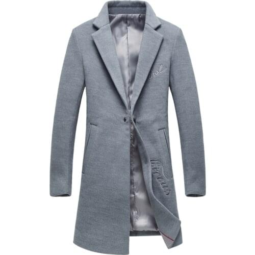 Autumn and winter thick mens windbreaker, slim solid color business casual jacket, British long Korean embroidery woolen coat