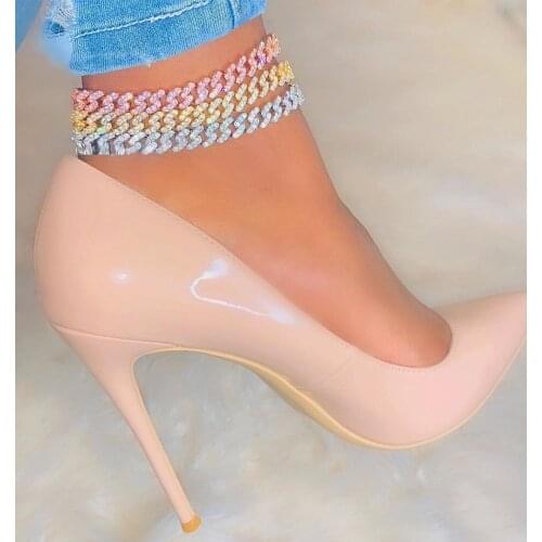 High polish bling bling white pink cz paved cuban chain anklet jewelry for women lady hip hop beach styles foot anklets jewelry