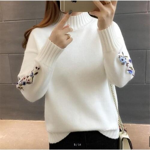 High quality women fashion 2018 Turtleneck sweater women top woman long sleeve warm sweaters Embroidered Knitted pullover B3965