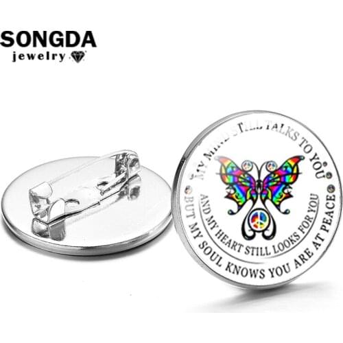 SONGDA My Mind Still Talks To You Butterflies Brooches Women Unisex Glass Cabochon Fashion Badge Brooch Pins Gifts Jewelry