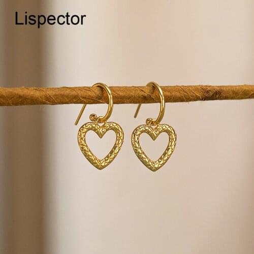 Lispector 925 Sterling Silver French Hollow Heart Drop Earrings for Women Simple Texture Earrings Office Wedding Jewelry Gifts