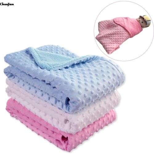 Size 150 x 70cm Newborn Baby Blankes and Swaddle Winter Warm Fleece Polka Dots Solid Baby Blanket Muslin Clothes Dipaer Bed Set