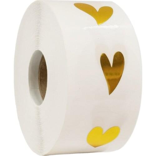 1Inch Round Transparent Gold Heart Stickers 100-500Pcs Waterproof Adhesive Label For Baking Bag Envelope Seal Stationery Sticker