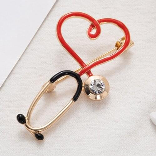 10pcs/Lot Fashion Jewelry Alloy Metal Stone Nurse Doctor Pins Brooches Stethoscope Love Heart Shape Medical Workers Gifts Brooch