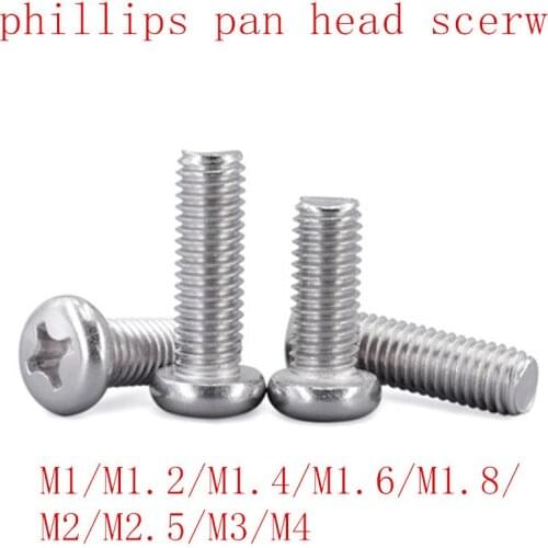 100Pcs 50pcs m1 m1.2 m1.4 m1.6 M2 M2.5 M3 M4 DIN7985 GB818 304 Stainless Steel Cross Recessed Pan Head Screws Phillips Screws