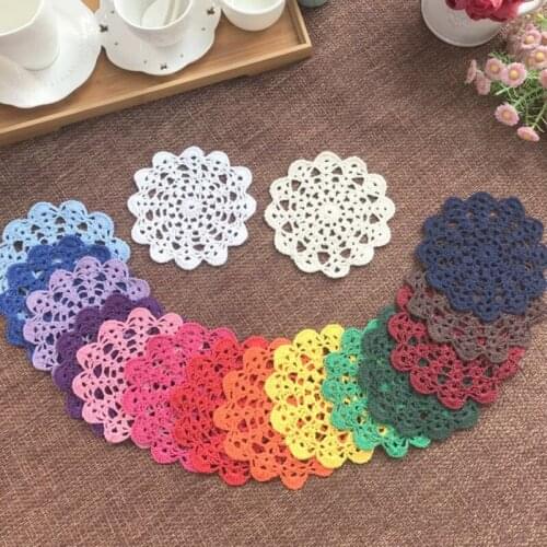 2pcs Hand crochet disc pad tea coffee mats cake pad Round cotton placemat cup coaster mug Christmas table place mat cloth lace