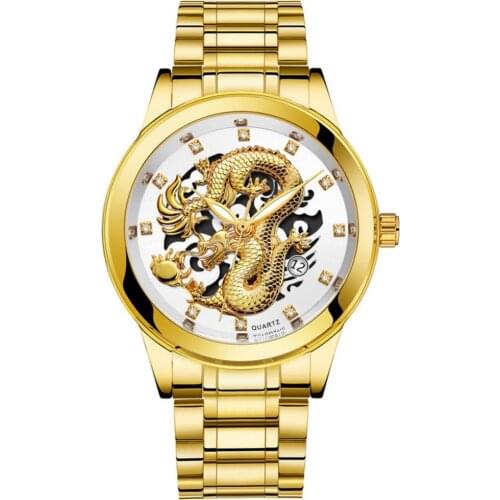 2021 New Fashion Cool Luxury Dragon Rhinestone Round Dial Luminous Analog Quartz Unisex Wrist Watch for Daily Life