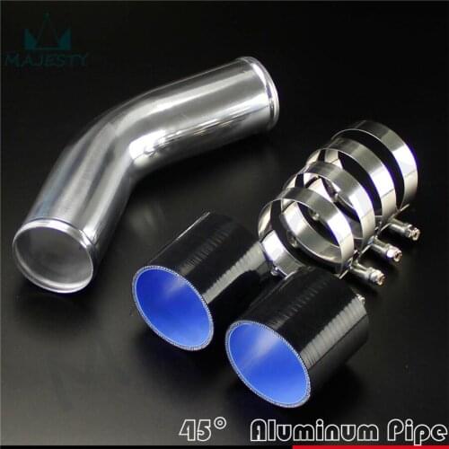 45 degree 70mm 2.75" Aluminum Turbo Intercooler Pipe Piping+silicon hose+T clamps BLACK