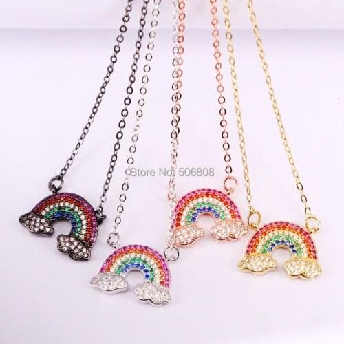 6PCS ZYZ-N2763 Cloud Rainbow Charm Pave Multi Colors CZ Zircon, 2 Buckles Pendant connector Choker Necklace