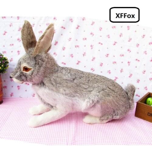 Big lovely real life gray rabbit model plastic&furs new squating rabbit doll gift about 44x15x35cm xf2001