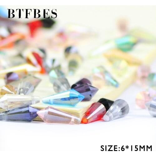 BTFBES Long Cone Waterdrop Pendant Austrian Crystal Beads 6*15mm 50pcs Spire Glass Loose Beads For Jewelry Making Bracelet DIY