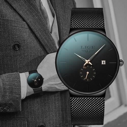 Man Ultra Thin Watch LIGE Mens Watches Luxury Brand Gift Male Clock Business Quartz Wristwatch Watch For Men Relogio Masculino