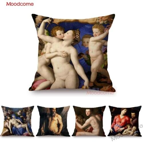 Home Decor Art European Oil Painting Poseidon Venus Sofa Throw Pillow Case Florentine style Agnolo Bronzino Linen Cushion Cover