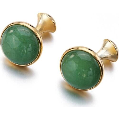 Precious Green Nature Stone Cuff Links Round Cufflinks Gold/Silver Shirt Cuff Buttons Wedding Fashion Gift Mens Jewelry 5pairs