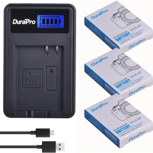 DuraPro 3pc 3.8V 1850mAh EN-EL23 Rechargeable Li-ion Battery Charger Kit For Nikon COOLPIX P900, P610, P600, B700 Digital Camera