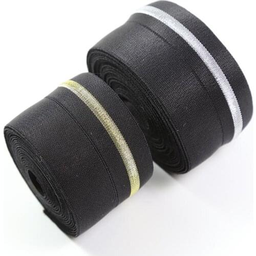 Elastic band for clothing underwear bags elastic belt 4cm width black with gold silver strip 5meters/lot fashion elastic webbing