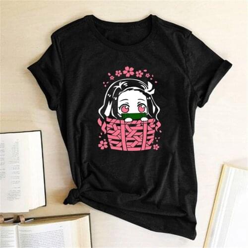 Kamado Nezuko T-Shirts Women Cotton Lovely Girls T Shirts Demon Slayer Kimetsu No Yaiba Tops Summer Anime Tees Shirt Female