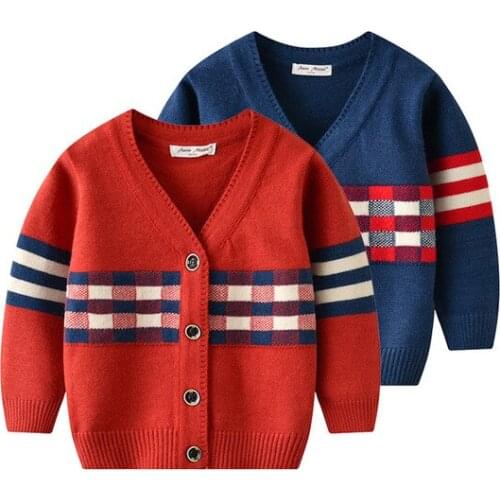 Boy Cardigan Korean Casual Plaid Knit Sweater for Boys Kids Clothing Toddler Baby Jacket Autumn High Quality Children Outwear