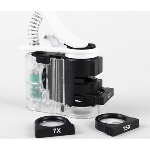 12X 15X 19X 22X 27X Pocket Magnifier with Phone Clip LED Microscope