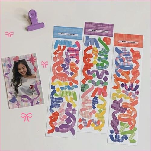 Kawaii Plaid Ribbon Sticker DIY Scrapbooking journal Bottom Collage Phone Album Diary Happy Plan Gift Sealing Decoration Sticker