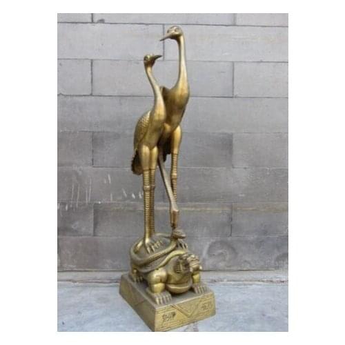 Chinese Classic Feng Shui brass copper two Crane Station basaltic statues cigarette lighter cooking tools