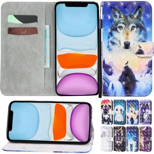 For Moto G9 Plus E 2020 G Power G8 Power Cute Leather Case For iPhone 12 Pro Max Soft Holder Wolf Phone Back Cover