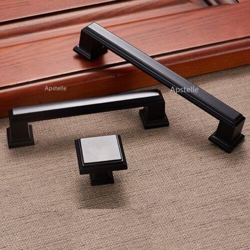 Zinc Alloy Square Drawer Kitchen Handles Dresser Closet Hardware American Style Cupboard Cabinet Knobs Rose Gold Black