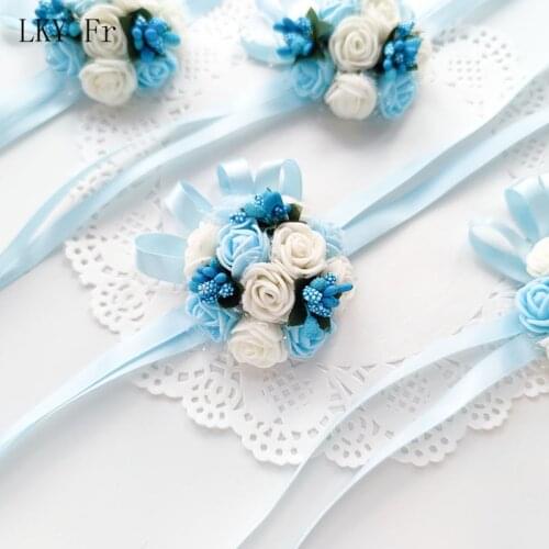 LKY Fr Wrist Corsage Wedding Bridesmaid Bracelet fleur Foam Roses Boutonniere Bridal Sister Girl Bracelets Party Prom Decoration