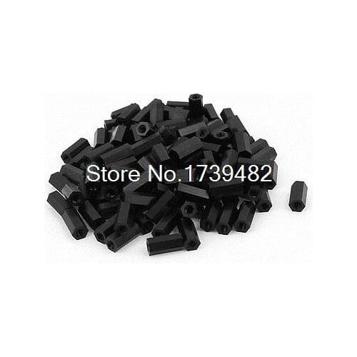 M3x12mm Female Thread Nylon Hex Standoff Spacer PCB Pillar Nut Black 100pcs