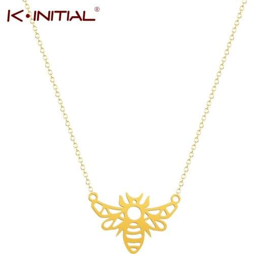 Kinitial Fashion Bumble Bee Charm Pendant Necklace for Women Teen Girls Stainless Steel Animal Charm Choker Necklaces Jewelry