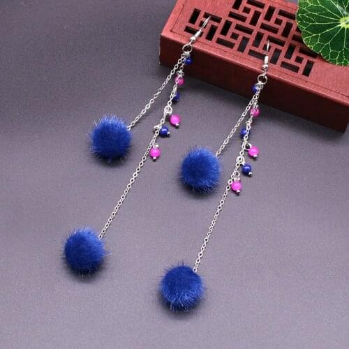 Fashionable Long Earrings Plush Ball Crystal Chain Long Earrings Bohemian Handmade Beaded Crystal Pendant Lady Ear Hook Jewelry