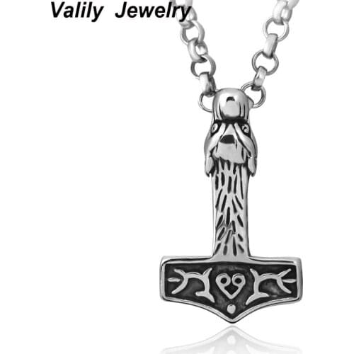 Mens stianless steel Thor Hammer Wolf Head Pendant Necklace Odin Viking Norse Mjollnir pendant necklace witn 23 inch chain