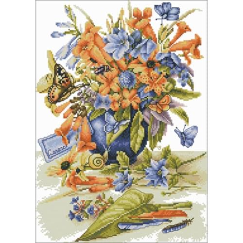 Still life with butterfly and vase patterns counted 11CT 14CT 18CT DIY Cross Stitch Sets Cross-stitch Kits Embroidery Needlework