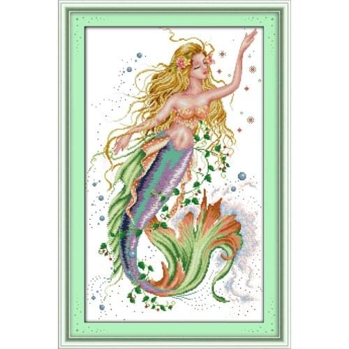 The mermaid(2) cross stitch kit people 18ct 14ct 11ct count print canvas stitches embroidery DIY handmade needlework