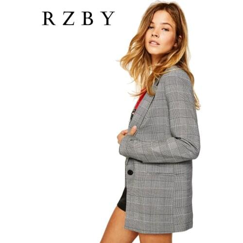 Autumn Office New Lady Uniform Job Interview Elegant Fashion Casual Loose Large Size Lapel One Button Plaid Suit Jacket