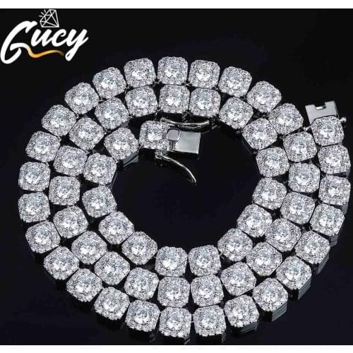 GUCY Hip Hop Necklace Gold Silver Color Plated 10mm Micro Pave Multi CZ Stones 1 Row Square Tennis Chain Necklace Gift