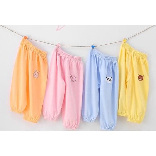 Summer Kids Boys Girls Thin Anti Mosquito Loose Pants Solid Color Bloom Mosquito Hareme Pants Baby Pajamas Childrens Clothing