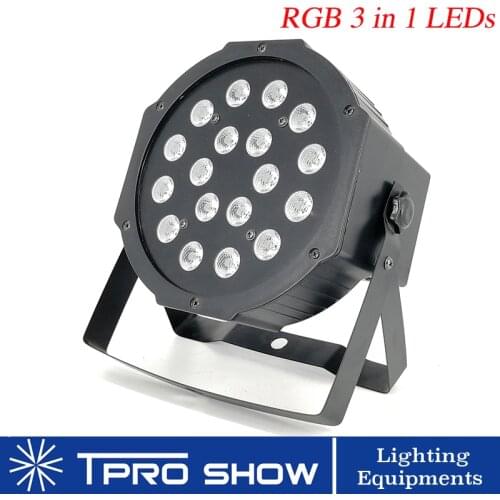 LED Flat Par 18x3W RGB 3 in 1 Plastic Lighting Music activated Colors Change Strobe 18 Red 18 Green 18 Blue for Party Decoration